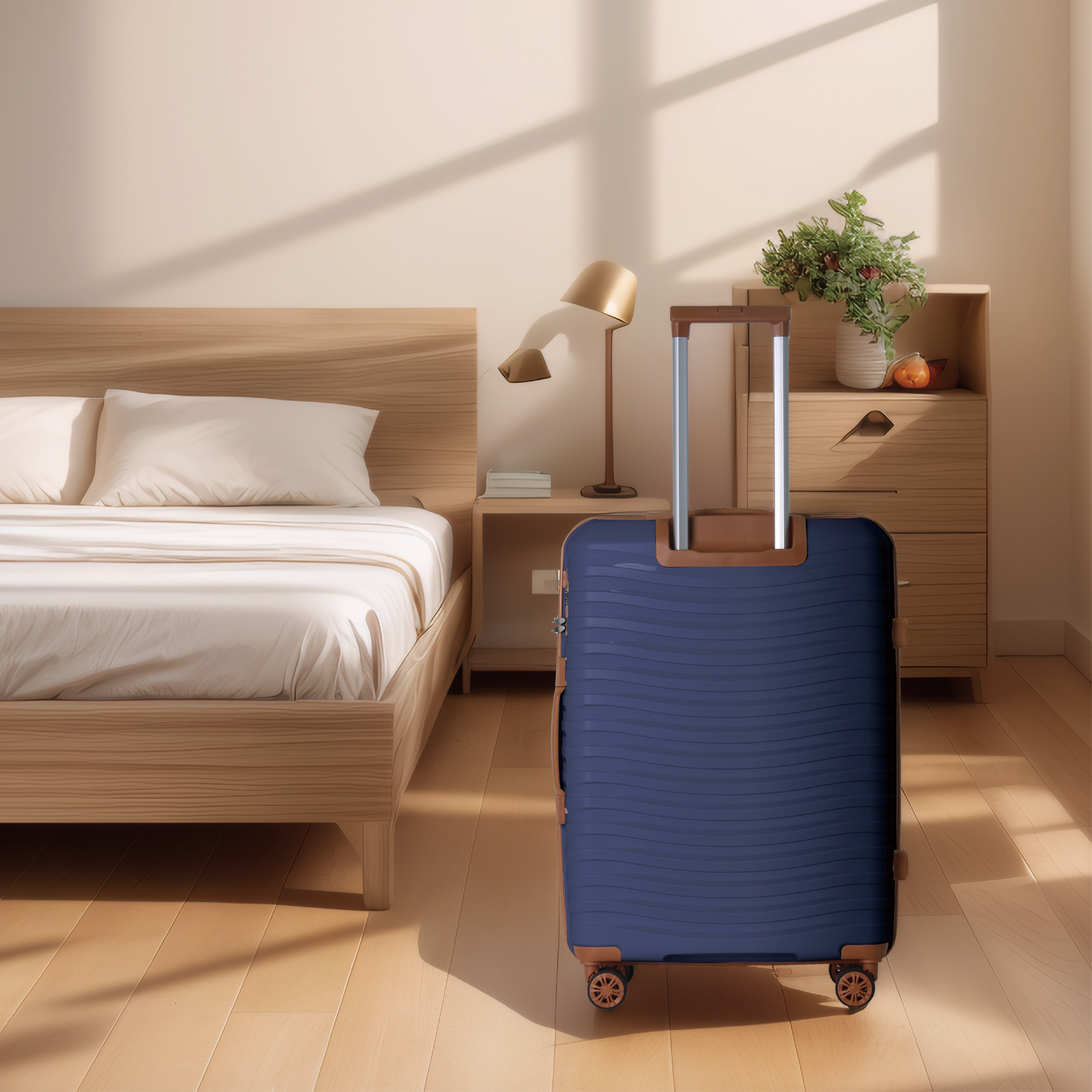 3-Piece Luggage Sets (20", 24", 28"), Suitcase With Wheels, Hardside Suitcase With Four Spinner Wheels And Scratch-Resistant Surface, Navy Blue_voghion.com